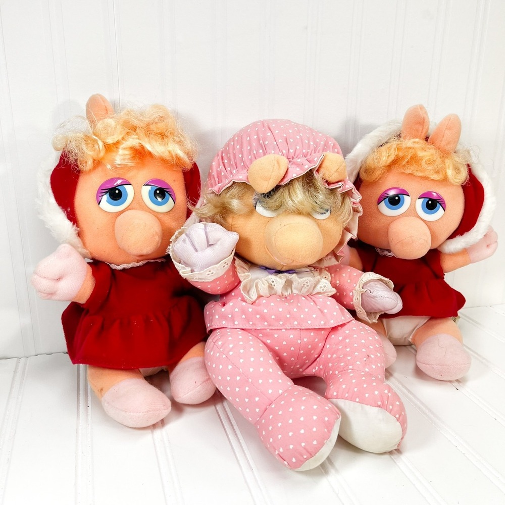 VTG 1984 Miss Piggy Baby Muppet‎ Babies Hasbro Henson Plush Pampers Set of 3